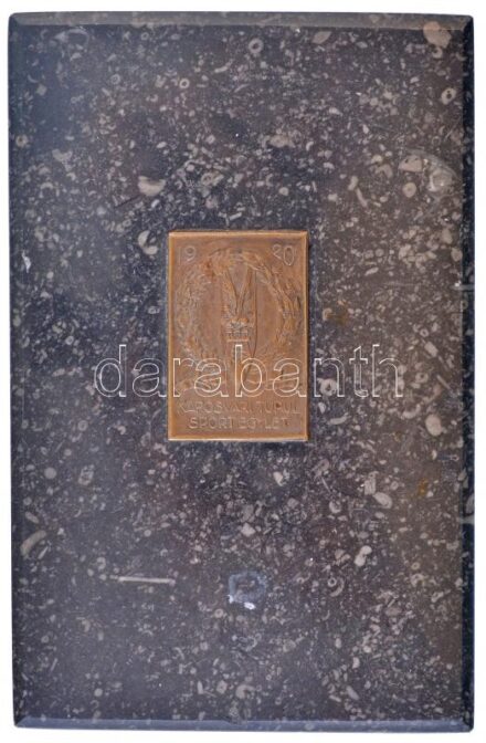 1920. 'Kaposvári Turul Sportegylet' Br emlékérem (39x26mm) márvány táblán (137x89mm) T:1-