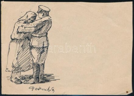Derkovits Gy. jelzéssel: Búcsú. Tus, papír. Lapszéli apró szakadással. 12,5x17,5 cm