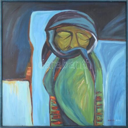 Miklós János (1949-): Elrohanó idő, 2012. Akril, vászon. Jelzett. Hátoldalán autográf felirattal. Fa keretben, 80x80 cm
