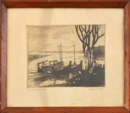 Varga Magda (1921-1998): Halászbárkák. Rézkarc, papír. Jelzett. Lapszéli apró foltokkal. Üvegezett fa keretben. 17x23 cm