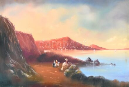 Jelzés nélkül: Vízparti jelenet. Olaj, vászon. Kissé sérült. 41x60 cm