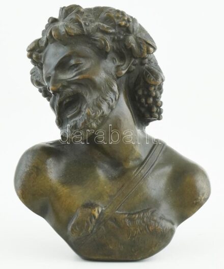 Bronz Bacchus mellszobor, jelzés nélkül, jó állapotban, m: 17 cm