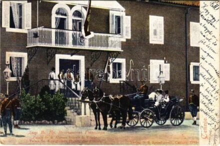 1905 Cetinje, Cettinje, Cettigne; Palais Sr. Königlichen Hoheit des Fürsten / royal palace, guards (EK) + 'K. und K. Milit. Post Bilek'