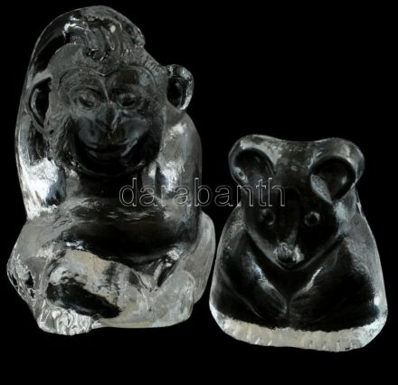 2 db kristály üveg állat figurás papírnehezés. Mackó, majom. m: 11 cm, 2 cm
