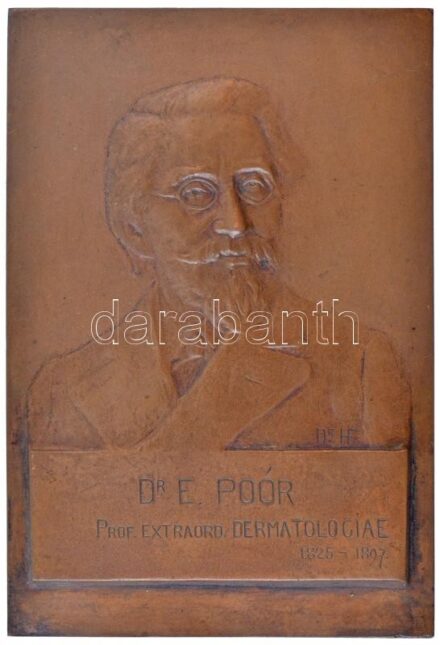 Dr. Hőgyes Ferenc (1860-1923) 1897. 'DR. E. POÓR PROF. EXTRAORD. DERMATOLOGIAE 1825-1897' Dr. Poór Imre bőrgyógyászt ábrázoló egyoldalas, öntött bronz plakett (157x107mm) T:1-,2