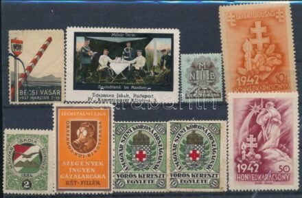 9 db levélzáró és adománybélyeg stecklapon