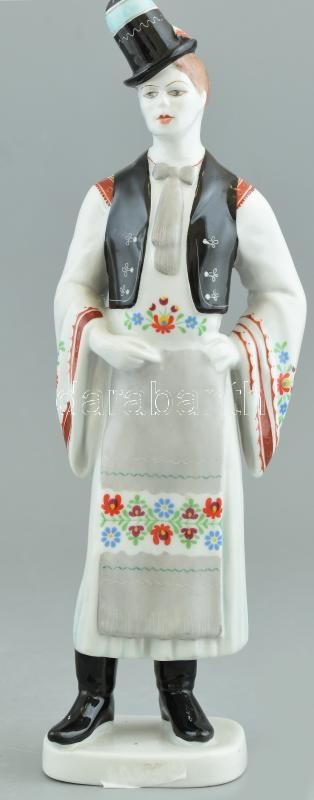 Hollóházi matyó népviseletes férfi. Kézzel festett, jelzett, minimális kopással 30 cm