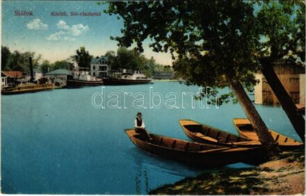 1916 Siófok, kikötő és Sió, halász csónak (EK)