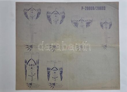 1978 Parádi üveggyár. Kristály termékek tervei. 3 db nagy méretű tervrajz, részben nevesítve. Klf tervezőktől. Vázák, kínálók stb. kb 62x44 cm