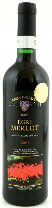 2001 Simon Pincészet Egri Merlot 2000, szakszerűen tárolt, abv: 13%, 0,75 l.