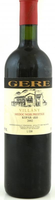 2002 Gere Villányi Medoc Noir Prestige Kopár-dülő 2002, szakszerűen tárolt, bontatlan palack, abv: 13%, 0,75l.