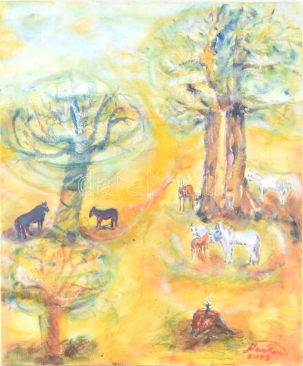 Józsa Anna (?-): Az élet él és élni akar. Olaj, vászon. Jelzett. Hátoldalán címkén feliratozott. 60x50 cm