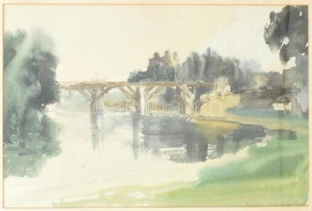 Keller Lívia (1918-2005): Sárospatak, 1958. Akvarell, papír, jelzett. Üvegezett fa keretben, 30×46 cm