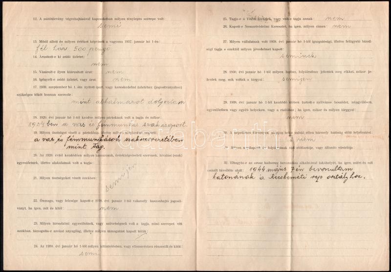 1946 Háború utáni igazoláshoz való nyilatkozat katona részére - Image 2