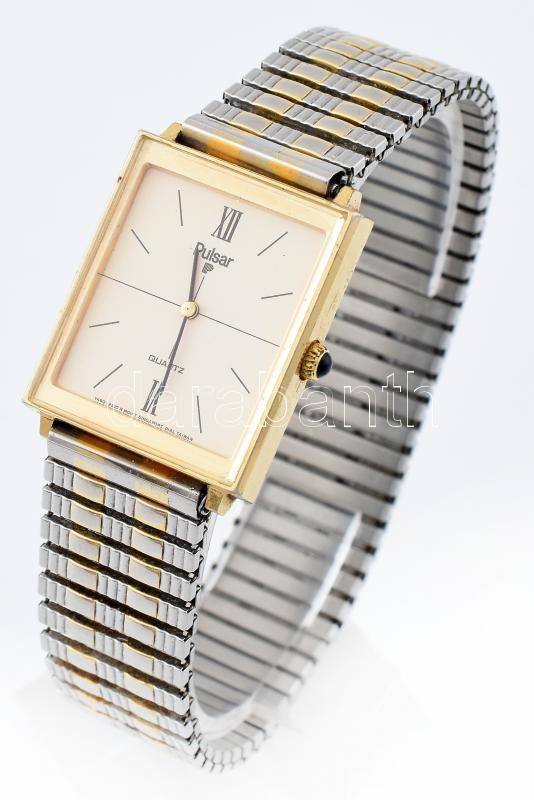 Pulsar női kvarc karóra, stainless steel gumis szíjjal, aranyozott tokban, működő állapotban