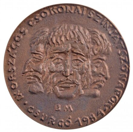 Borsos Miklós (1906-1990) 1984. 'IX. Országos Csokonai Színjátszónapok - Csurgó 1984' egyoldalas, öntött bronz plakett, dísztokban (81mm) T:1-