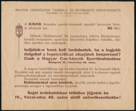 1928 Magyar Cserkészek Termelő és Értékesítő Szövetkezete reklám és órarend