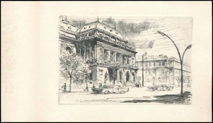 Silba(?) 61 jelzéssel: Budapest, Opera. Rézkarc, papír, jelzett, 13x9 cm