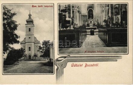 Bussa, Busince; Római katolikus templom, belső. darvai utóda Kondor Sándor kiadása / church and interior. Art Nouveau