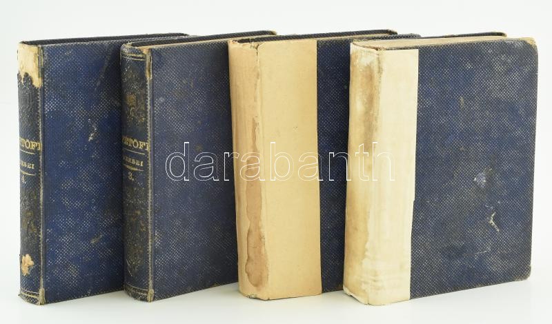 Petőfi Sándor költeményei 4 kötetben: Petőfi Sándor összes költeményei. 1842-1846. I-II. kötet. Pest, 1862, Emich Gusztáv, 1 t. (címkép, acélmetszet, Barabás Miklós-Tyroler József mellképe a költőről) +2+390+4 p., 3+369+8 p. +