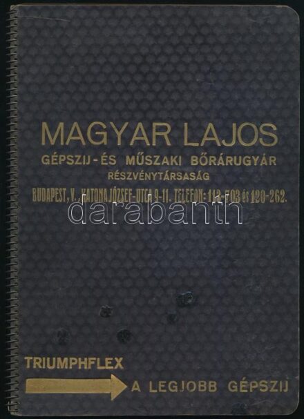 1939 Magyar Lajos gépszíj és műszaki bőrárugyár rt. reklámos naptár. Bakelit borítóval beleírt naplóval