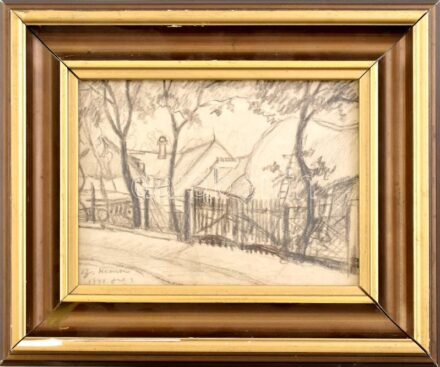 Olvashatatlan jelzéssel: Balatonkenese, 1941. Szén, papír, üvegezett fa keretben, 16×21 cm