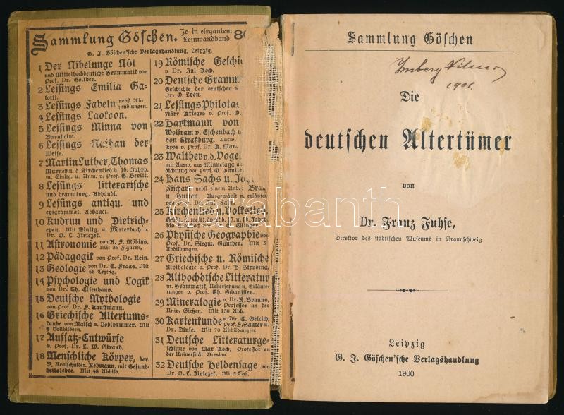 Dr. Franz Fuhse: Die deutschen Altertümer. Sammlung Göschen. Leipzig, 1900, G. J. Göschen'sche Verlagshandlung. Fekete-fehér ábrákkal illusztrálva. Német nyelven. Kiadói festett egészvászon-kötés, kissé kopott borítóval, néhány - Image 2