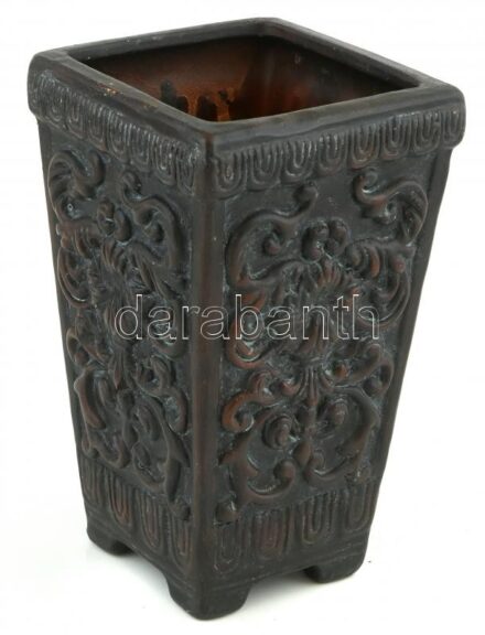 Kerámia váza, barna mázas, kopott, jelzés nélkül, m:22cm