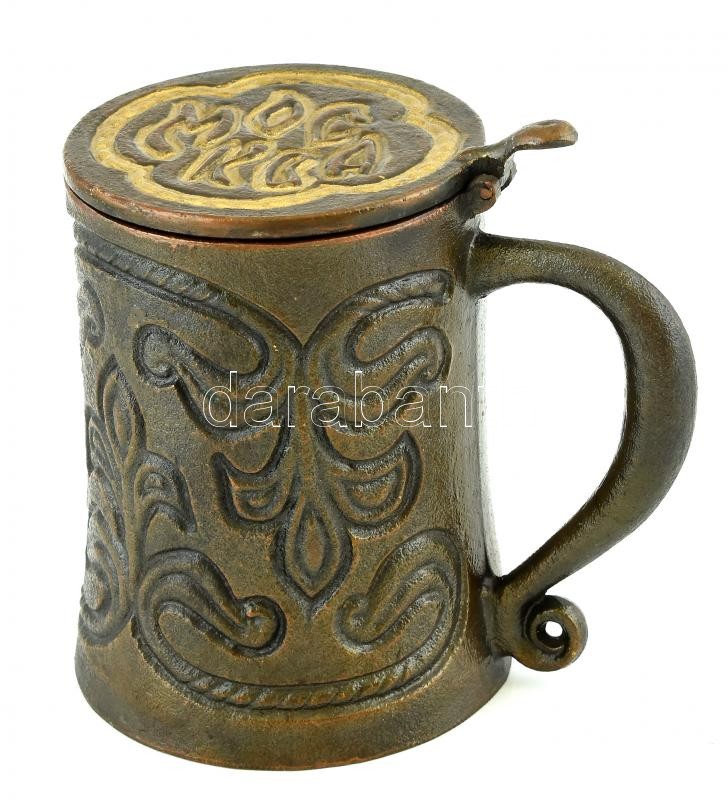 Bronz söröskupa, bronz kort idéző múzeumi másolat, antikolt, m:16cm
