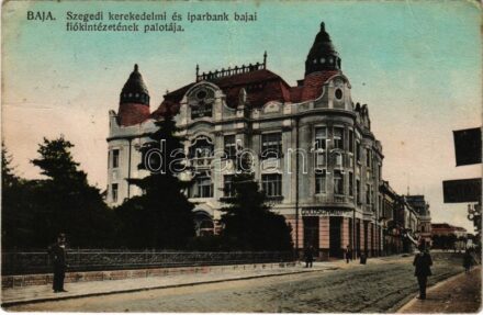1916 Baja, Szegedi kereskedelmi és iparbank fiókintézetének palotája, könyvnyomda, Goldschmidt és társa üzlete (r)