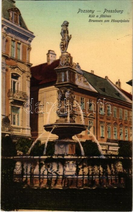 1909 Pozsony, Pressburg, Bratislava; Kút a főtéren / fountain on the main square (EK)