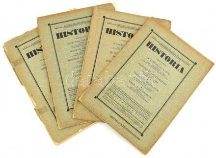 1929 Historia II. évf. 3., 4-5., 6., 7-8. sz. Szerk.: Horváth Károly. Bp., Kir. M. Egyetemi Nyomda. Papírkötések, ceruzás aláhúzásokkal és bejelölésekkel, az utolsó szám sérült, megviselt állapotban, a további 3 szám kissé