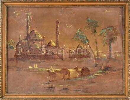Jelzés nélkül: Mecset. Vegyes technika, vászon. Sérült, kopott sérült keretben. 37x50cm