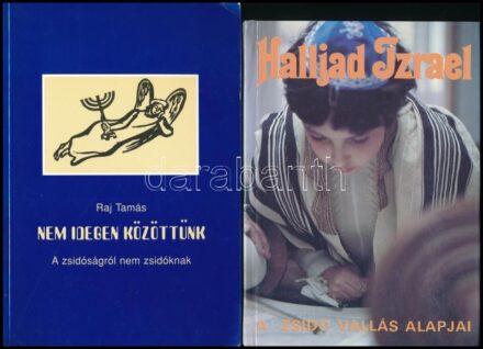 Raj Tamás: Nem idegen közöttünk. A zsidóságról nem zsidóknak és azoknak, akik gyökereiket keresik. Bp., 2001., Makkabi. Ámos Imre rajzaival. Kiadói papírkötés, jó állapotban. + Deutsch Róbert et al.: Halljad Izrael. A zsidó