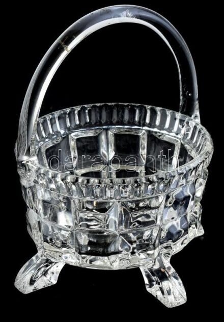 Üvegkosár, kopott, jelzés nélkül, m:17cm
