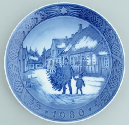 Royal Copenhagen karácsony 1980, dísztányér, Máz alatti kék festéssel, jelzett, hibátlan.d: 18, cm