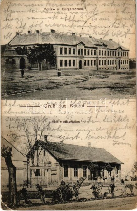 Podivín, Kostel (Breclav); Volks- u. Bürgerschule, Ledls Restauration / school, restaurant of Ledl (EK)