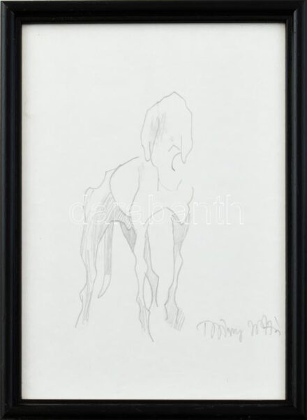 Thuróczy Zoltán (1935 - ): Vizsla, Ceruza, papír. Kopott üvegezett keretben. Jelzett, 21x15cm