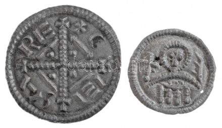 1141-1162. Denár Ag 'II. Géza' (2xklf) (0,39g, 0,08g) T:1,1- patina / Hungary 1141-1162. Denar Ag 'Géza II' (2xdiff) (0,39g, 0,08g) C:UNC,AU patina Huszár: 55., 136. Unger I.: 54., 55.