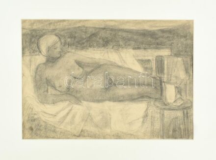 Jelzés nélkül: Női akt. Szén, papír, paszpartuban. 41x29 cm