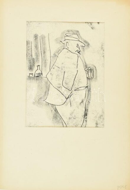 Jelzés nélkül: Poharazó. Monotípia, papír, paszpartuban, 23,5×17,5 cm