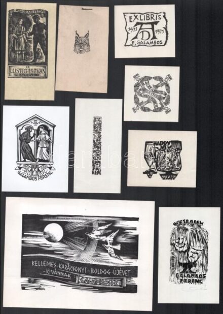 Vegyes exlibris tétel, kb. 245 db. Magyar és külföldi grafikusok Különféle nyomótechnikákkal, 13x18 cm és 5x3 cm közötti méretben. / Collection of 245 ex libris bookplates Hungarian and international. Different techniques