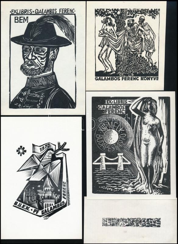 FA jelzéssel: BUÉK Galambos Ferenc, 1973, fametszet, papír, 10x7cm / JM jelzéssel: Galambos Ferenc, 1970, Fametszet, papír, 12x9cm / B jelzéssel: Galambos Ferenc, fametszet, papír, 9x8cm / Jelzés nélkül: Bem tábornok, fametszet, papír, - Image 2