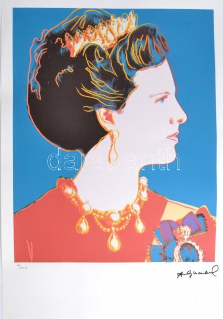 Andy Warhol (1928-1987): Queen Margarethe II. Dánia királynéja / Queen of Denmark. Girl with earring Litográfia, papír. Sorszámozott 45/100 jelzett a nyomaton. Georges Israel editeur szárazpecséttel is jelzett, Lithography with attest