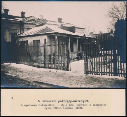 1913 A debreceni pokolgépes merénylet román elkövetőjének bukaresti lakhelye Az Est sajtófotója. hozzátűzött felirattal 17x11 cm / Romanian bomber assassin of Debrecen (Greek orthodox reliogious reasons) his house in Bucuresti Press photo
