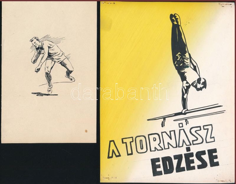 Vincze Dénes (1914-1972): 4 db könyvborító és egyéb terve. Tus, akvarell, papír, jelzés nélkül. 13x18 cm-ig - Image 2