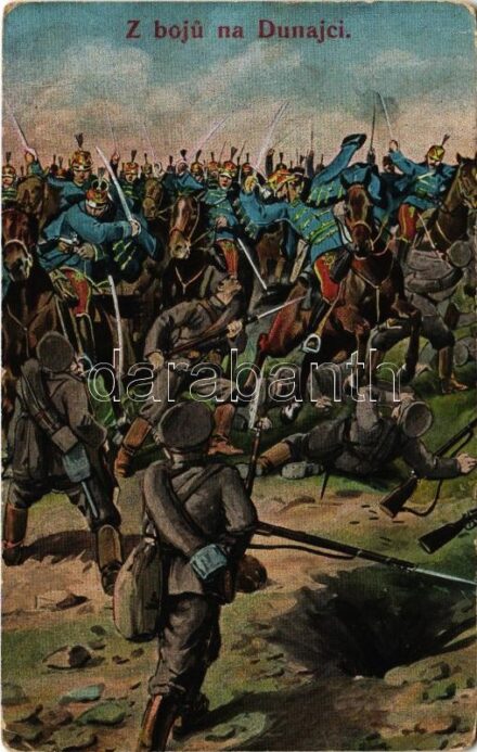 1915 Z boju na Dunajci / WWI Austro-Hungarian K.u.K. military art postcard, battle at the Dunajec river. L&P 1806. + 'Notspital Olmütz Militärpflege' (fa)