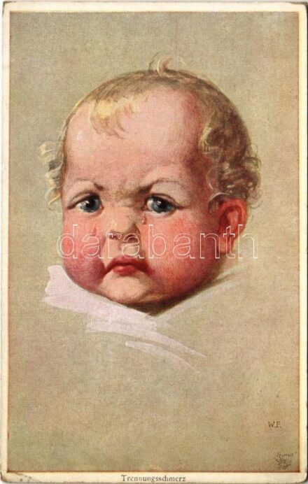 Trennungsschmerz / Children art postcard, crying. Wohlgemuth & Lissner 'Liebhaber-Sammelmappen' No. 949. 'Lachen und Weinen' s: W. Fialkowska (EK)