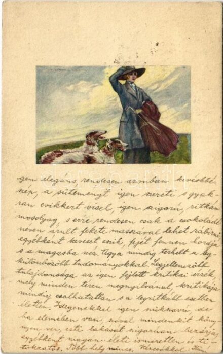 1923 Italian lady art postcard with dogs. Anna & Gasparini 464M-4. s: T. Corbella