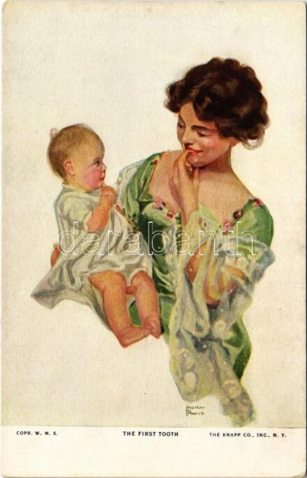 1919 'The First Tooth' Lady art postcard with child. The Knapp Co. Paul Heckscher Imp. No. 1038-1. s: Marion Powers (EK)